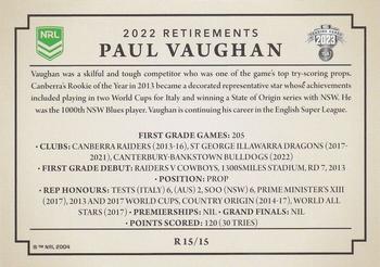 2023 NRL Traders Titanium - Retirements #R15 Paul Vaughan Back